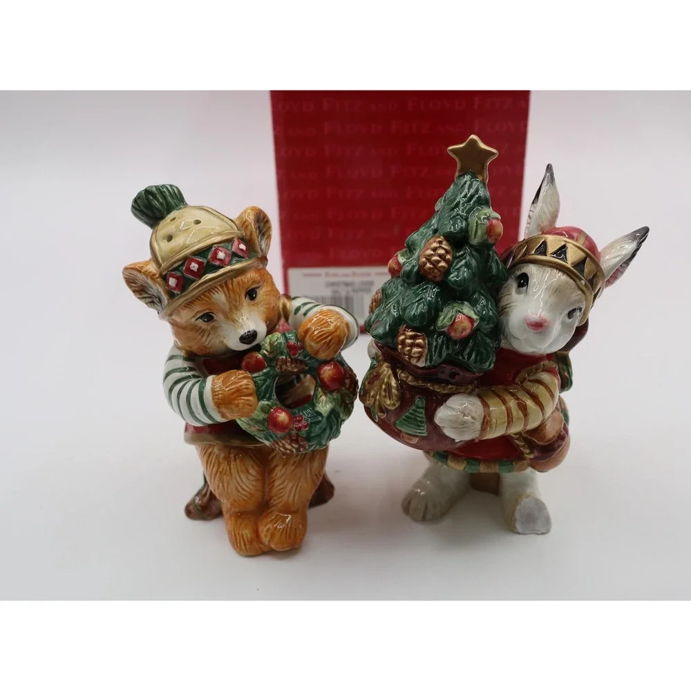 Vintage Fitz & Floyd Christmas Lodge S/P Shakers Original Box *See Description*